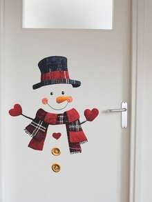 1 Pc Christmas Splicing Cute Christmas Snowman Stickers Can Be Used For Glass Refrigerator Toilet Bathroom Decoration Self-Adhesive Removable Wall Stickers