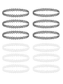 12pcs Women Braided Fishing Line Tattoo Vintage Choker Necklace Set - Multicolor - View 13