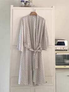 1Pc Women's New Style Kimono Robe, Korean Minimalist Comfy Sleepwear, Bow Decor Loose Casual Bathrobe Back To School