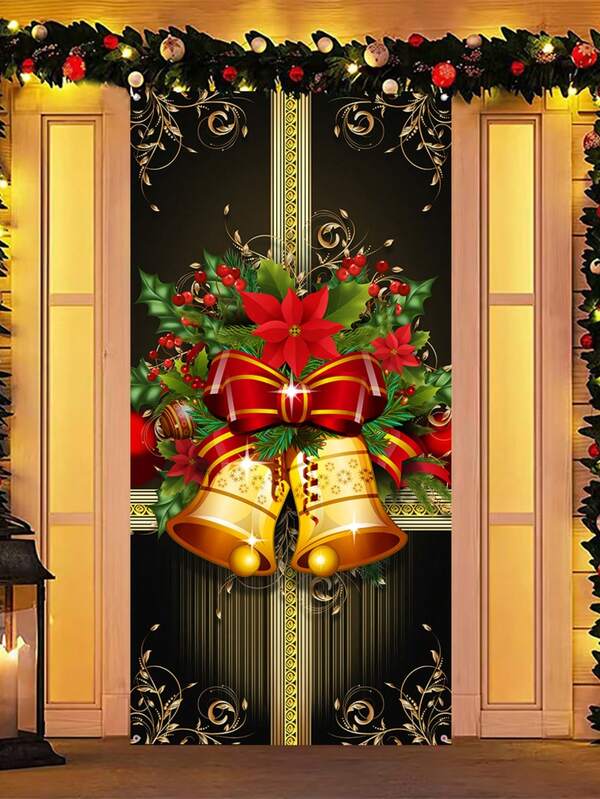 1 pieza, Pancarta de bienvenida de Feliz Navidad - 90 cm x 180 cm Decoración de puerta delantera y porche de poliéster a rayas, cartel colgante rectangular clásico para decoración del hogar y fiestas de vacaciones, decoraciones de bienvenida al hogar