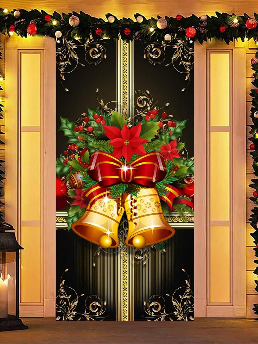 1 pieza, Pancarta de bienvenida de Feliz Navidad - 90 cm x 180 cm Decoración de puerta delantera y porche de poliéster a rayas, cartel colgante rectangular clásico para decoración del hogar y fiestas de vacaciones, decoraciones de bienvenida al hogar