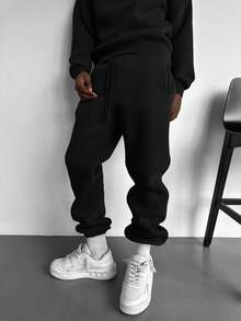 GRDR Men's Casual Street Solid Color Drawstring Waist Sweatpants - Black - View 3