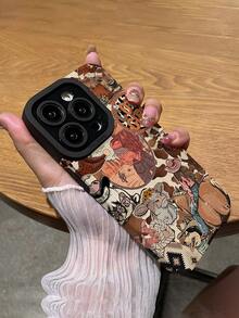 1pc Fashionable Personalized Denim Girl Pattern Vertical Striped High-End Faux Leather Anti-Fall Anti-Fingerprint Shock-Proof Phone Case Compatible With Apple And Models - Multicolor - View 5