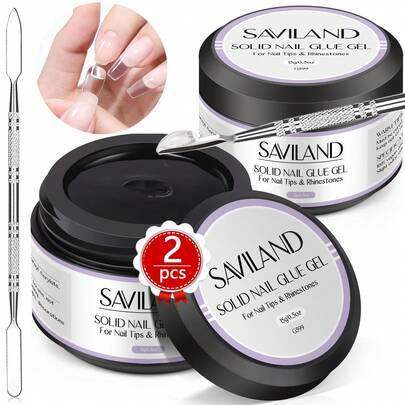 SAVILAND Saviland Fester Nagelkleber für Tips: 2 Stück 15g Nagelkleber für Kunstnägel Extra Starker Glue Gel Press on Nails Klebstoff U V Gel Nagel kleber für Frauen Home Salon DIY U V/LED Lampe Ausgehärtet