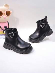 秋冬时尚儿童靴子，男童黑色踝靴，侧拉链设计，适合购物、度假、派对
