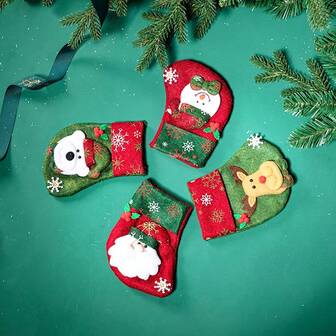 1/4pcs Christmas Stockings, Snowflake Doll Christmas Party Decoration, Gift Bag Christmas Decoration, New Snowflake Retro Sock Decoration