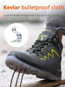 (Please Order One Size Up) Men's Steel Toe Safety Boots, Comfortable & Fashionable, PU Leather Uppers With Anti-Smashing, Anti-Puncture Soles, High-Top Sporty Design, Durable & Sturdy, Work Shoes, Anti-Puncture - Green - View 4