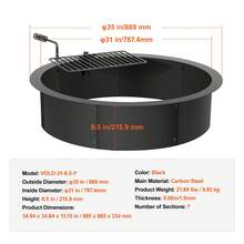 Fire Pit Ring, Fire Pit Insert With Barbecue Fire Ring, 35-In Outer/31-In Inner Diameter, 8.5in Height, Carbon Steel Liner DIY Campfire Ring Above/In-Ground, For Outdoor Camping, Bonfires - Negro - Ver 7
