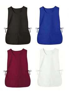 Large Pocket Work Apron - Side Tie Multifunctional Vest, Suitable For Kitchen, Cleaning, Painting, Bathroom, Home, Salon - Solid Color Polyester Woven Household Item - Multicolor - View 1