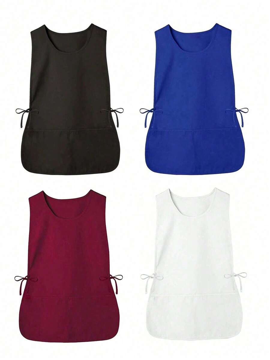 Large Pocket Work Apron - Side Tie Multifunctional Vest, Suitable For Kitchen, Cleaning, Painting, Bathroom, Home, Salon - Solid Color Polyester Woven Household Item - Multicolor - View 1