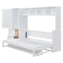 Queen Murphy Bed Wall Bed With Integrated Storage, Shelf, Wardrobe, And Storage Drawers, Multifunction Bed Saving Space For Bedroom, Sturdy And Stable, No Noise, No Box Springs Needed, Perfect For A Good Night's Sleep - White - View 6