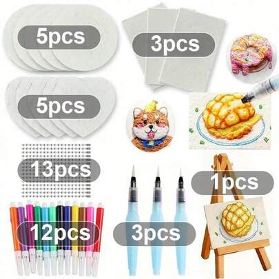 42pcs Set Magic Foam Texture Painting Kit - Includes 3 Types Of Paper, 3D Painting Sponge With Foam Texture Paper, Painting Magic Canvas Sponge, Fluffy Popcorn Textured Painting Set, Bubble Drawing Pens Art Supplies, Vibrant Colors, For Professional Creative Art Projects