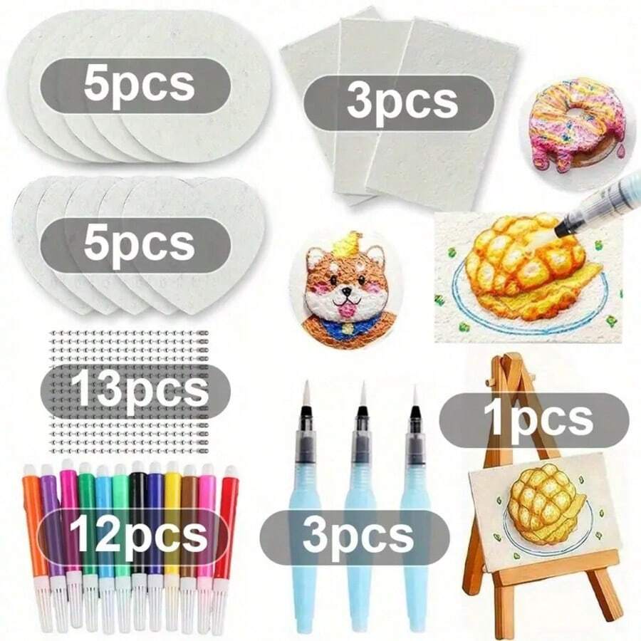 Bộ 42 miếng mút xốp vẽ tranh kết cấu ma thuật - Bao gồm 3 loại giấy, miếng mút vẽ tranh 3D có giấy xốp, miếng mút vẽ tranh vải ma thuật, bộ vẽ tranh kết cấu bỏng ngô mềm mại, bút vẽ bong bóng, dụng cụ nghệ thuật, màu sắc sống động, dành cho các dự án nghệ thuật sáng tạo chuyên nghiệp - Nhiều màu - Xem 1