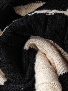 女士休闲条纹V领绞花针织套头毛衣，长袖宽松针织衫，适合日常穿着、返校季、街头风，Y2K秋冬黑色 - 黑色 - 查看 5