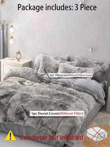3件套灰色扎染貂绒床上用品套装，柔软舒适，适合卧室和客房 - 灰色 - 查看 2