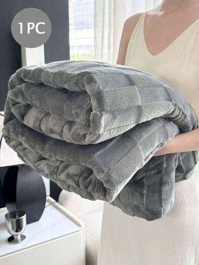 1pc Jacquard Plaid Sofa Blanket, Thick & Comfortable Fabric For Cozy, Deep Sleep