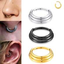 1pc 3-Layer Stacked Hinged Nose Ring 16G Hypoallergenic Septum Piercing Jewelry Suitable For Rook, Tragus, Conch, Daith, Helix Cartilage Ear Piercing 8mm - N008 - View 11