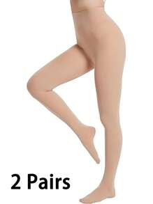 1双女士超柔软不透明高腰纯色连裤袜，舒适透气 - 杏色 - 查看 14