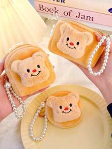 1PC Kawaii Bear Soft Plush Coin Pouch, Wallet With Zipper With Faux Pearl Keychain, Small Bag Change Purse For Women Plush Coin Purse Mini Storage Earphone Bag Cartoon Keychain Student School Bag Pendant Square Cosmetic Pouch With Wrist Strap Sanitary Tampon Storage Bag Christmas Gift Ideas Bag Accessories Lanyards With Id Holder Car Accessories Bag Charms