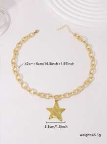 1 pieza Collar con colgante de estrella de mar de verano con cadena gruesa, adecuado para uso diario, fiestas, vacaciones y viajes de las mujeres (tratamiento de superficie de joyería desgastada) - Amarillo Oro - Ver 5