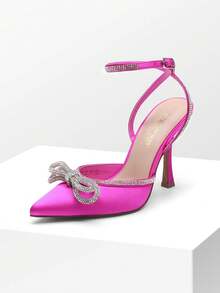 Women's Rhinestone Ankle Strap High Heels Destiny Closed Toe Strappy Heels Sexy  Pumps Wedding Bridal Party Prom Dress Shoes - 玫紅色 - 查看 4