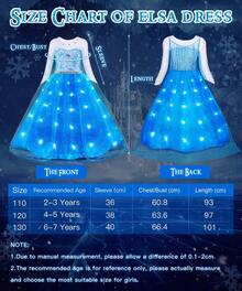 Princess Costumes For Girls, LED Light Up Anna Dress Up With Luminous Crown Necklace Sets,  Anna Princess Dress, Costume Kids Fancy Dress For Carnival Party - 彩色 - 查看 5