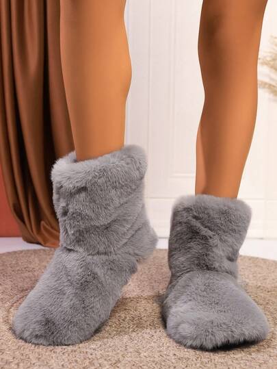 Botas de nieve planas y cálidas de felpa para mujer, Otoño/Invierno 2025, Pantuflas de casa de interior con suela antideslizante y silenciosa