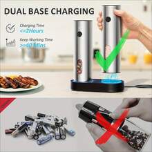 Rechargeable Pepper Grinder Set Electric Salt Shakers With Dual Charging Base, Upgraded Stainless Steel, Adjustable Coarseness & LED Light - Silver - View 4