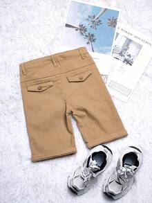Shorts tejidos simples y versátiles para niño joven, absorbentes de sudor y transpirables - Caqui - Ver 3