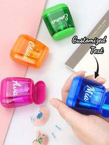 1pc Customized Macaron Color Pencil Sharpener, Transparent Dual-Hole Pencil Sharpener With Lid, Suitable For School Use, Back To School Essential, Student Back To School Gift, Multi-Functional, Decorative, Modern Fashion, Colorful, Cute Retro, Cartoon, Kawaii, Customizable, Personalized, Unique, Suitable For Employees, Customers, Students, Business/Work/Office/School Use - Multicolor - View 5