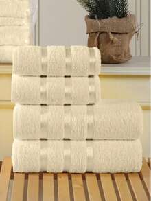 Set de 4 prosoape de baie turcești – 2 prosoape de baie mari (70x140 cm) + 2 prosoape de mână (50x90 cm) – 100% bumbac – Moi, absorbante, durabile – FABRICAT ÎN TURCIA - Bej - Vizualizare 3