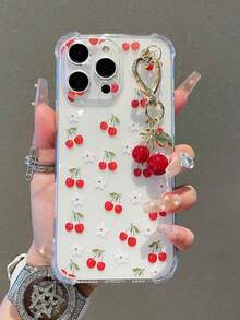 1pc Transparent Solid Color Protective Phone Case With Cute Cherry Pattern And Cherry Pendant Charm, Compatible With IPhone 17/17Pro/17ProMax/17Air, IPhone 16/16Pro/16Plus/16ProMax, IPhone 15/14/13/12/11, IPhone 13/14 Pro Max, IPhone 11 - Soft TPU Shock-Proof Protective Cover