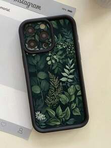 1pc Leaf Pattern Design Phone Case With Camera Protective Hole, Thick & Anti-Fall Black Cover Suitable For IPhone 11 Pro Max/12 Pro Max/13 Pro Max/14 Pro Max/15 Pro Max/16 Plus/16 Pro Max, 16E, Galaxy A55/A15/S24 Ultra/S25 Ultra, Redmi, OPPO/Realme, VIVO, Infinix, Honor, MOTO, One Plus Waterproof Shockproof Scratch Resistant - 黑色 - 查看 5