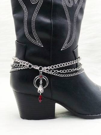 Gothic Vampire Queen Boot Chain – Upside-Down Bat & Moon Pendant, Dark Aesthetic Layered Boot Jewelry, Adjustable Shoe Accessory For Women, Perfect For Halloween, Festivals & Parties