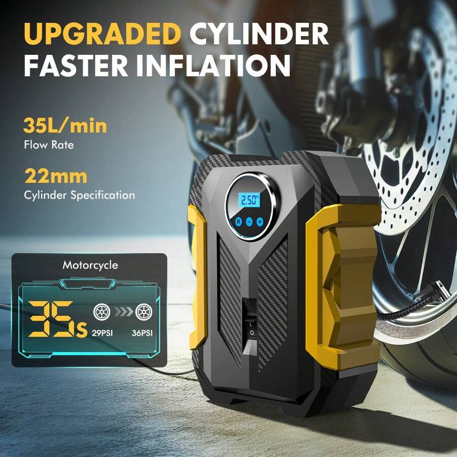 CARSUN 1pc Tire Inflator Pump, Portable Air Compressor, Suitable For Car Tires - Auto Accessories, 150PSI, 9.8ft Power Cord - 12V DC Powered, With Digital Pressure Gauge, Car Accessories
