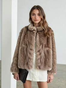Fashionable Faux Fur Jacket, Versatile Fluffy Women's Winter Coat