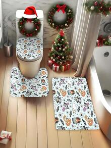 [Holiday Edition] 1/3/4pcs Bluey Family Cosplay Shower Curtain Set, Featuring Christmas Tree, Halloween Turkey Plaid Witch Hat, Bat Prints