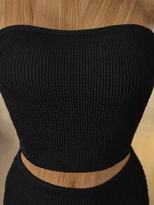 Bellisia Conjunto de biquíni feminino de verão, cor sólida, com faixa e parte de baixo franzidas, moda praia minimalista