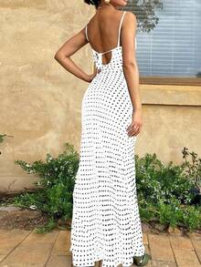 女士优雅波尔卡圆点性感雪纺透明欲望海滩夏装（随机印花）