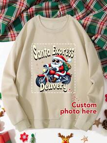 Customized Men's Sweatshirt, Upload Your Photo/Couple Photo/Best Friend/Pet/Landscape, Valentine's Day, Holiday Gift, Birthday Father's Day Anniversary Gift, Company Team Building Uniform, Music Festival, Gift For Him, Apricot Casual Crew Neck, Autumn, Holiday Gift Men's Apricot Crew Neck Comfortable Sweatshirt, Halloween/Christmas/Father's Day Holiday Gift Customized, Holiday Gift, Autumn Winter, Gift For Him, Autumn Men's Sweatshirt