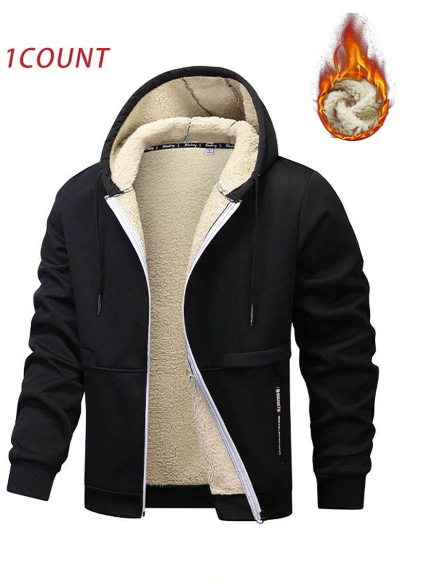 Giacca con cappuccio da uomo, imbottita termicamente, antivento, casual e di moda, giacca esterna spessa per primavera, autunno e inverno, in pile