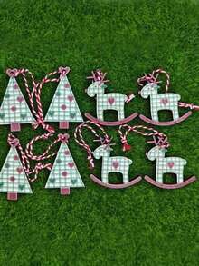 8pcs/Box Wooden Christmas Decorations, Including Elk, Bell, Snowflake, Diy Tree Hanging Ornaments, Festival Gift-Christmas Tree Decoration Pendants, Holiday Ornaments,Christmas Decorations