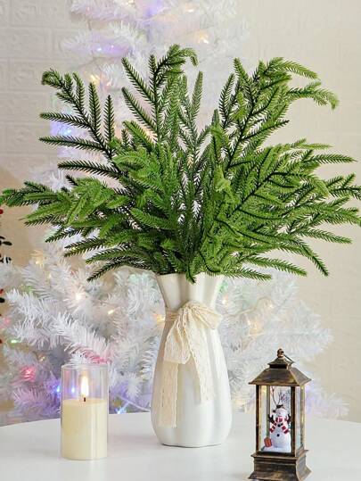 10/20pcs 34cm/13.38inch Christmas Real Touch Norfolk Stems, 15Inch Artificial Pine Branches Faux Evergreen Pine Sprigs Fake Foliage Greenery Picks For Christmas Wreath Making DIY Crafts Home Decoration