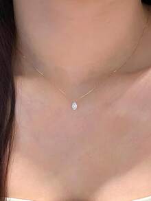 1pc Elegant S925 Sterling Silver Teardrop Zirconia Pendant Necklace, Lightweight Clavicle Chain, Versatile For Commuting, Great Gift
