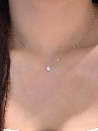 1 Piece Of Simple And Elegant S925 Sterling Silver Water Droplet Zirconia Pendant Necklace, Light Collarbone Chain, Versatile For Commuting, Gift Giving