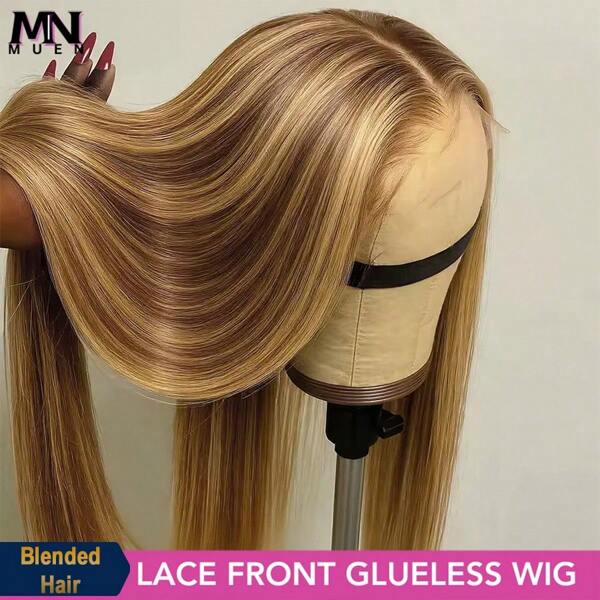 Peruca Reta de Renda Frontal com Destaque Ombré de Densidade 200%, Cabelo Misturado 13x4 HD Destaque Ombré Reto Osso, Perucas de Renda Frontal Coloridas Longas Retas para Uso Diário de , Aparência Natural Pré-Cortada Pré-Arrancada com Cabelo de Bebê