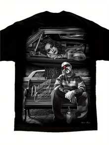 Men'S Dreaming Casually Lowrider Homies Art-Shirt - Comfortable Cotton, Round Neck, Short Sleeves, Vibrant Graphic Print, All-Season Wear, Allseason Apparel | Vibrant Graphic Tee | Cotton Fabric Cotton Printed Shirts - 黑色 - 查看 2