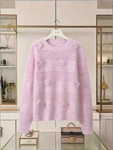 Women's Solid Color Ribbed Knit Sweater, Casual Autumn/Winter