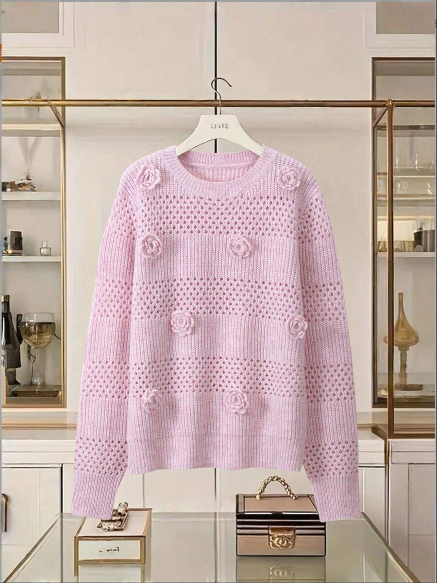 Women's Solid Color Ribbed Knit Sweater, Casual Autumn/Winter