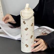 800ml süßer Bär Schleifen Muster Edelstahl isolierte Wasserflasche - tragbare Reise Tasse für heiße & kalte Getränke, ideal für Kaffee, Saft, Milch, Geschenke, Partys, Geburtstage, Valentinstag, Weihnachten und Schulanfang - Verschiedenfarbig - Übersicht 7
